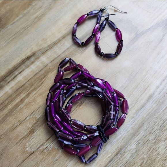 🩵Premier "Fuchsia" Purple & Pink Beaded Dangling Earrings - Picture 9 of 9